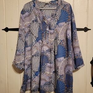 Damart Blouse Feather Print Size 24